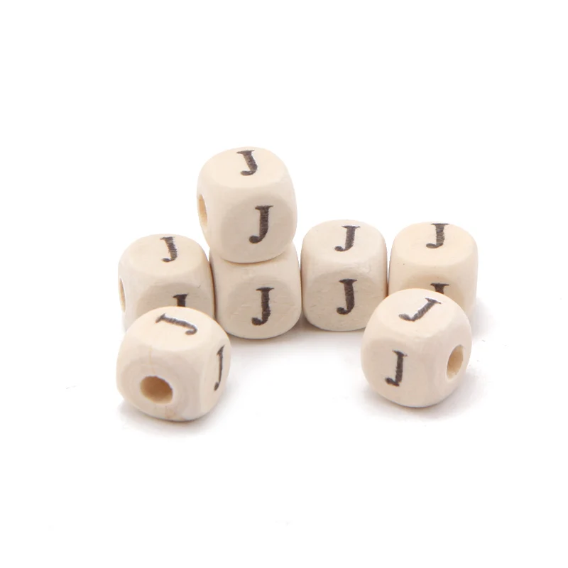 400 шт 10*10 мм отборные натуральные деревянные бусины алфавита куб квадратные игральные кубики буквы бусины игрушки для ювелирных изделий Ребенок ремесло проект - Цвет: J