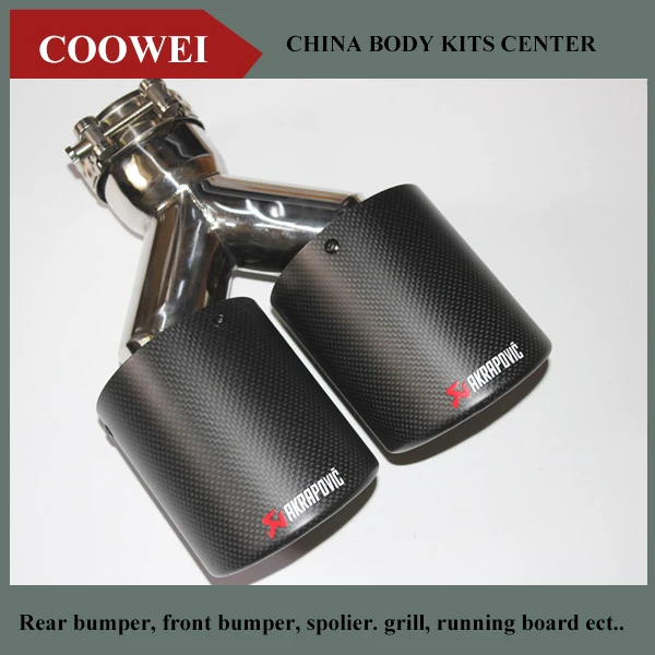 

63mm/89mm Dual Carbon fiber + stainless steel universal Auto akrapovic exhaust tip Double end pipe for bmw benz vw golf