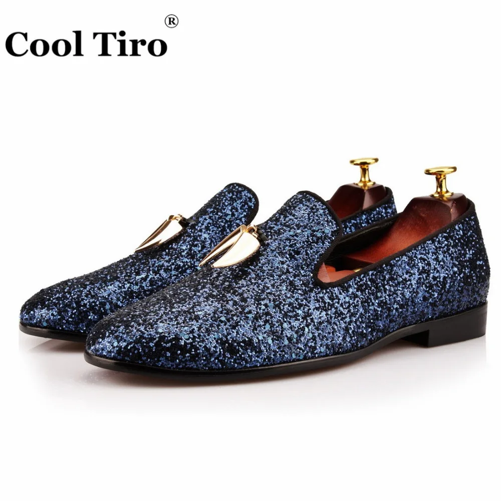 COOL TIRO/Новинка модные синие лоферы из натуральной кожи с блестками и маленьким