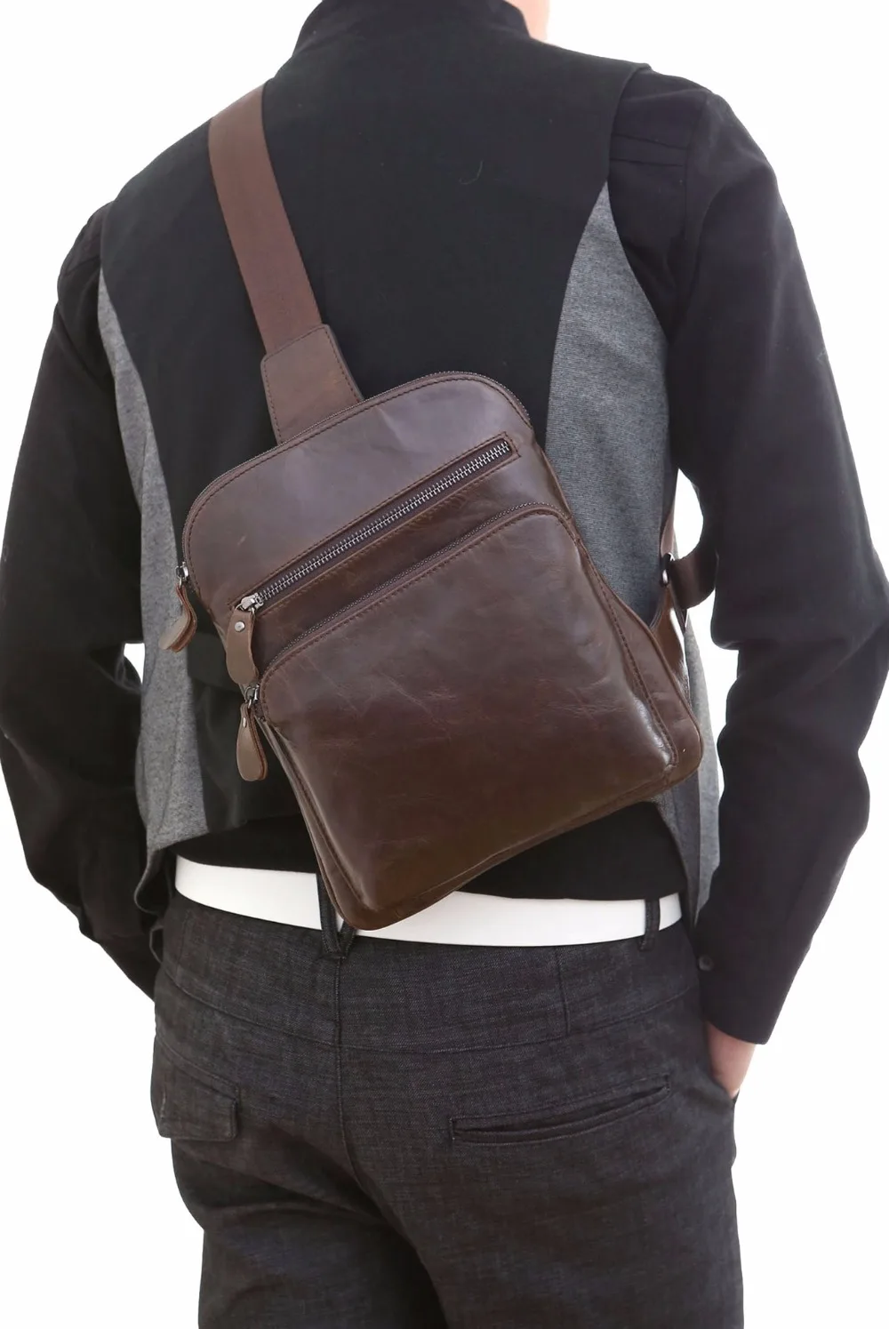 J.M.D 100 Genuine Leather Cross Body Bag Classic And Durable Chest Bag