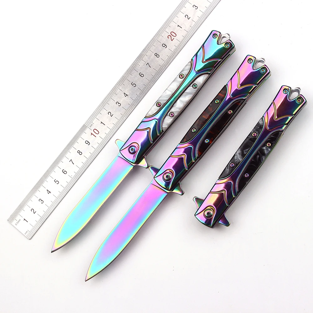 

CS COLD CSGO Karambit folding Knife fade color game dull blade no edge butterfly training stainless steel Karambit folding knife