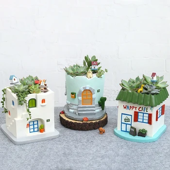 

1pc Mediterranean style Flowerpot Resin Cafe House Planter Pot Succulent Plant Pot Home Decor Garden Pot