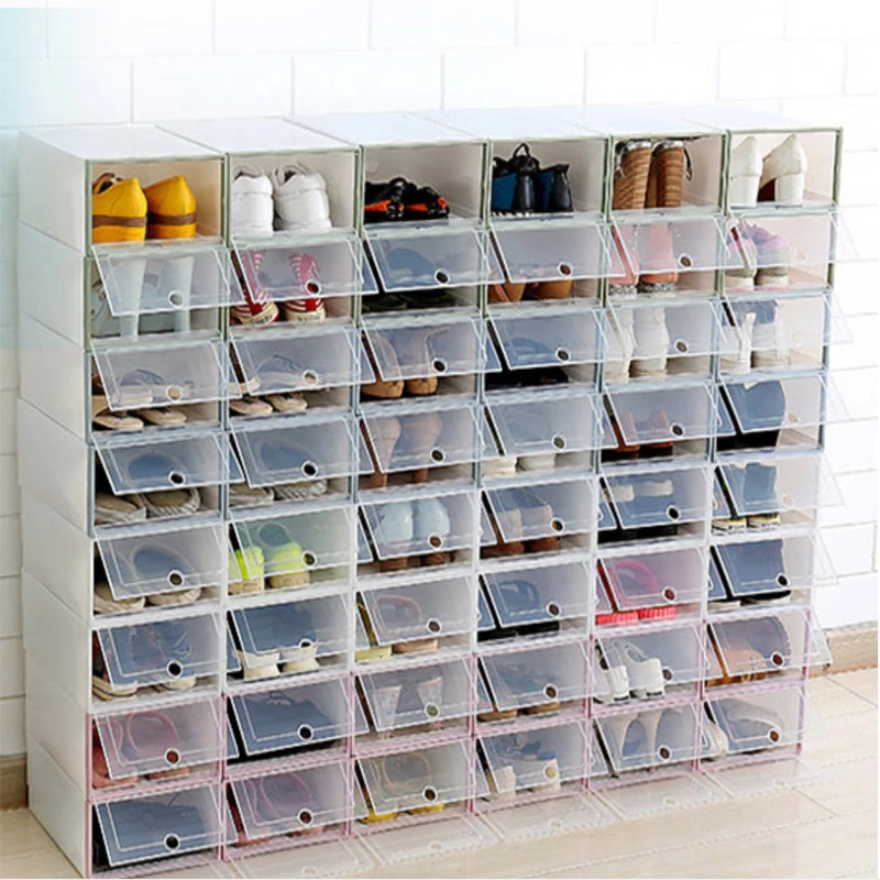 

12pcs flip shoes transparent Drawer Case Plastic Shoe Boxes Stackable storage box shoe organizer