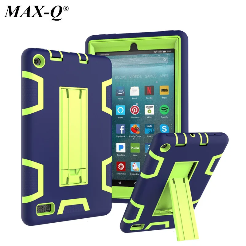 Kindle Fire 7 2017 Version Case Kids Safe Armor Shockproof Heavy Duty Silicone PC Kicktand Cover
