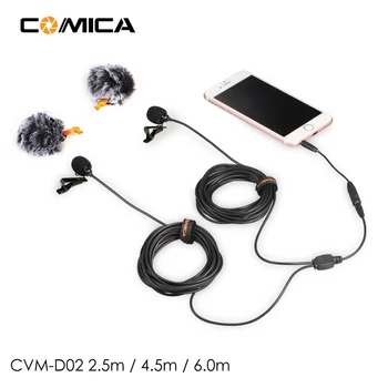 

COMICA Universal Dual-head Mic Two-way Audio Lavalier Wired Microphone 2.5m/4.5m/6.0m for Smartphone DSLR Sports GoPro Camera