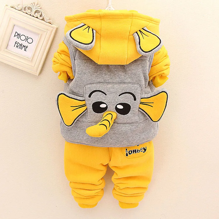3pcs sets Winter Warm Baby Clothes Girl Boys Cute Cartoon Cotton Hooded Jackets Pants Autum Children