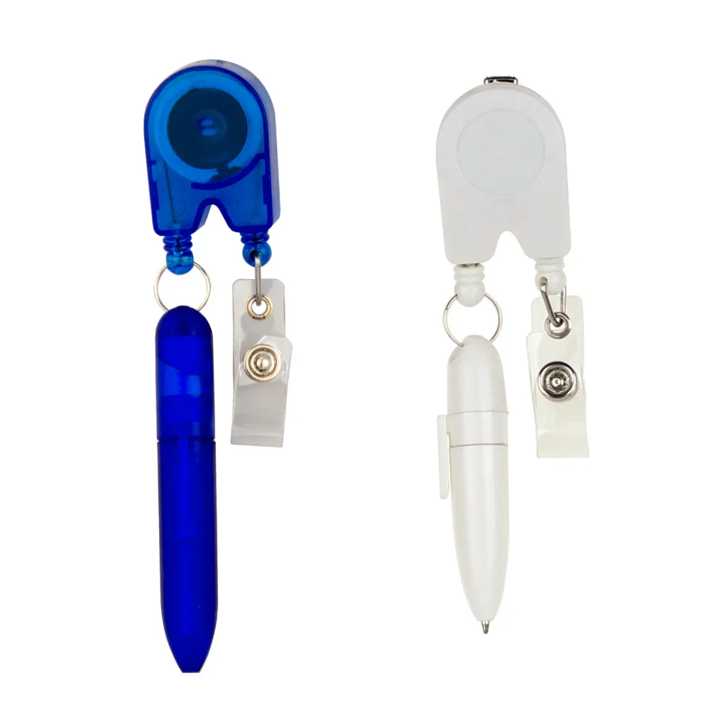 2 in 1 ID card badge reel holder clip,retractable dual cord w/ ball pen