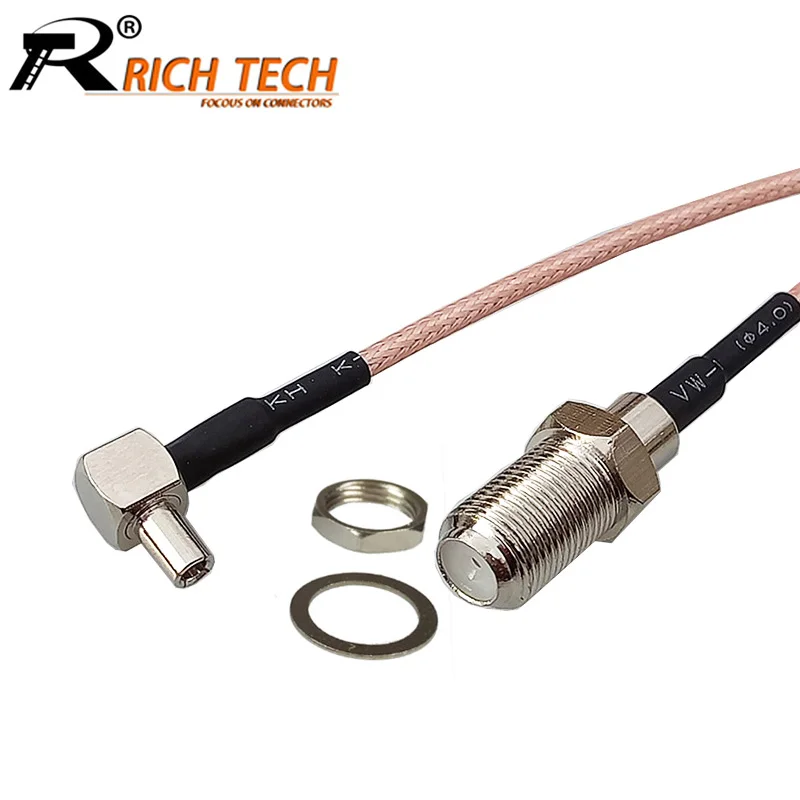 

2pcs/lot F Female Jack to TS9 Male Right Angle Plug Pigtail Cable Extension Cable RG316 15CM/50CM/100CM