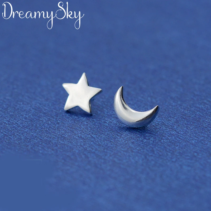 DreamySky Настоящее чистое 925 пробы серебряные серьги в виде Луны и звезды для женщин подарок модные свадебные Рождественские украшения Pendientes Brincos