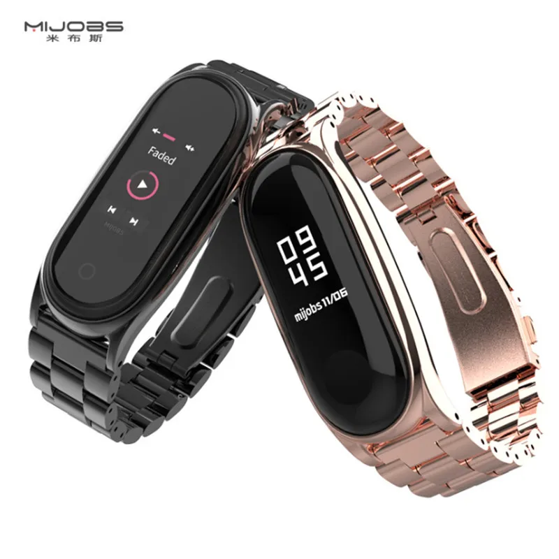 Металлический ремешок Mijobs для Mi Band 3 браслет Xiaomi 3/4 Безвинтовой из нержавеющей