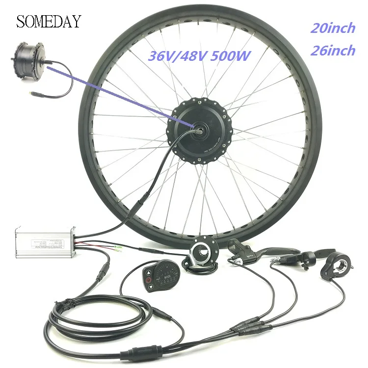 

Waterproof 36V 48V 500W fat /snow ebike electric bicycle conversion kit 20inch 26inch wheel front hub motor LED900S display