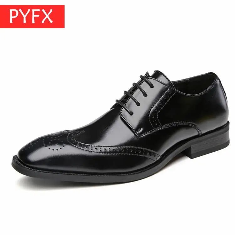 

2019 new Italian luxury manual first layer cowhide carved business shoes mens pointed dress wedding banquet brown Brogue Shoes
