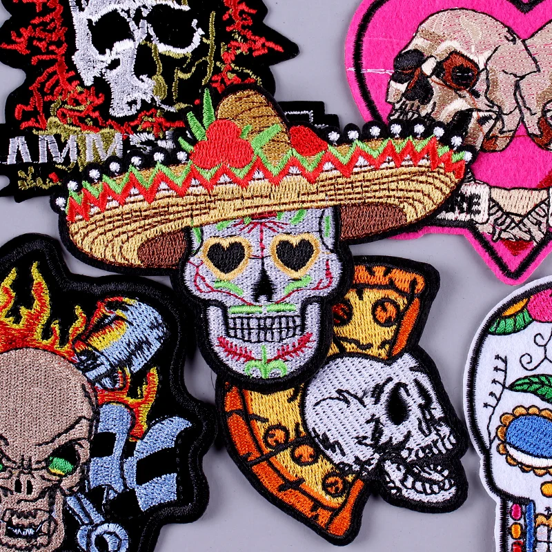 

Skull Rock Band Patches For Clothing DIY Embroidered Iron On Patches On Clothes Punk Hip-hop James Badge Patch Sticker Applique