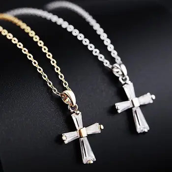 

MxGxFam Small CZ Cross Pendants Necklace For Women Fashion Jewelry Gold Color AAA+ Cubic Zirconia 46cm Chain