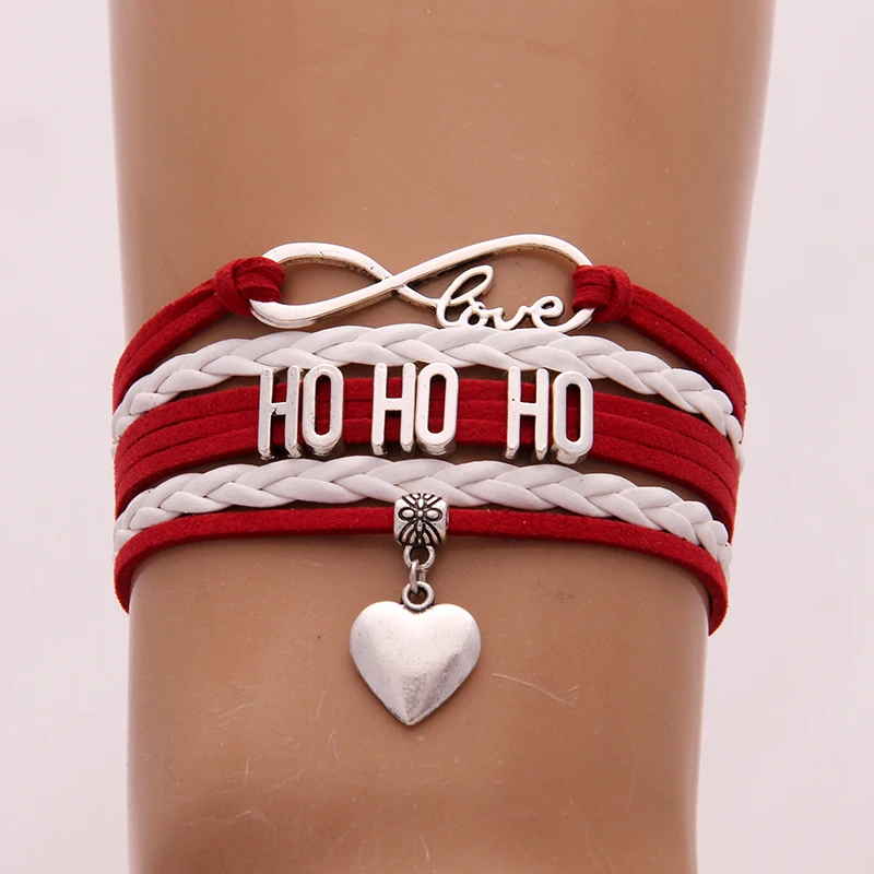 (10pcs/lot) Infinity Love HO HO HO Bracelet Heart Charm Red White