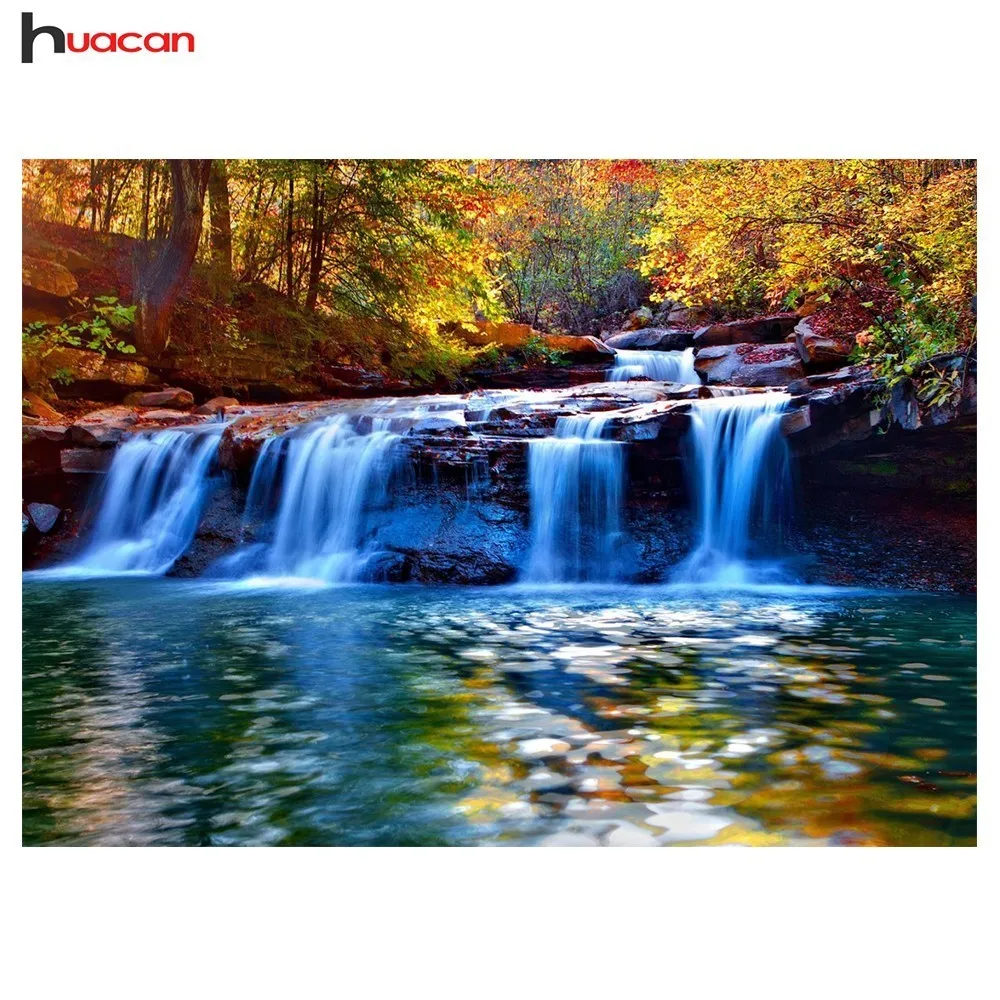 

Huacan 5D DIY Diamond Painting Cross Stitch Waterfall Full square Diamond Embroidery Europe Home Decor Mosaic Landscape Needle