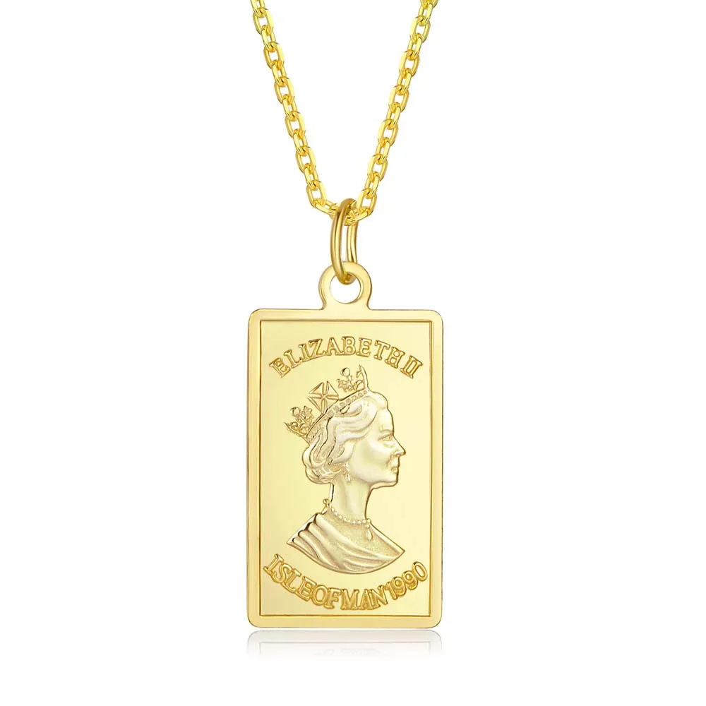 

Queen Elizabeth Square Tag Silver Round Signet Adjustable Necklace