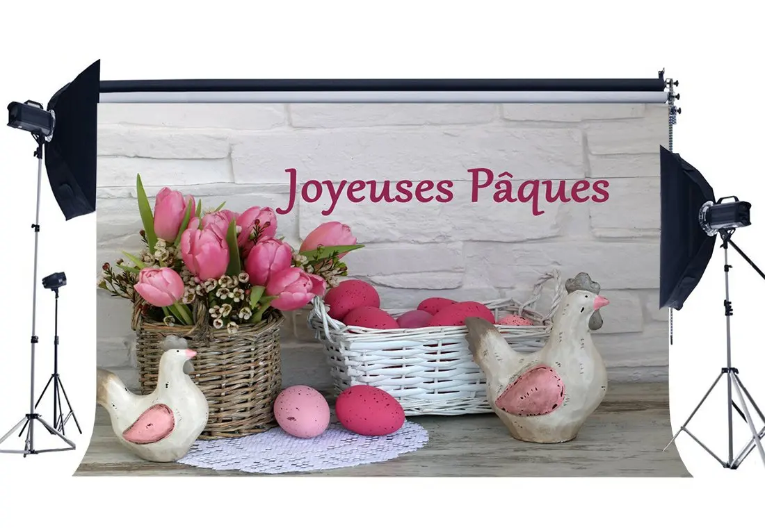 

Happy Easter Eggs Backdrop Blooming Fresh Flowers Rustic White Wall Nature Spring Frohe Ostern Background