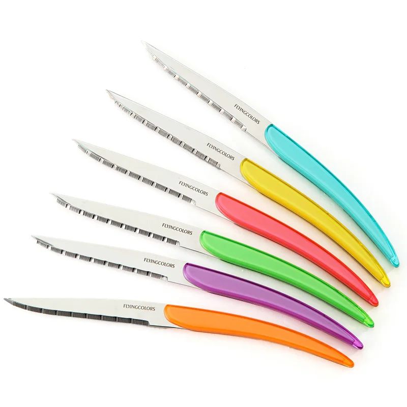 6 шт. радужные ножи для стейка свадебный подарок многоцветный нож для ужина из нержавеющей стали настольные ножи красочные акриловые ручки столовые приборы 9''