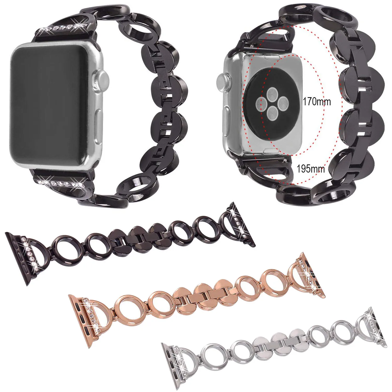 Round Metal Link Chain Band for Apple Watch 38/42mm Diamond Stainless