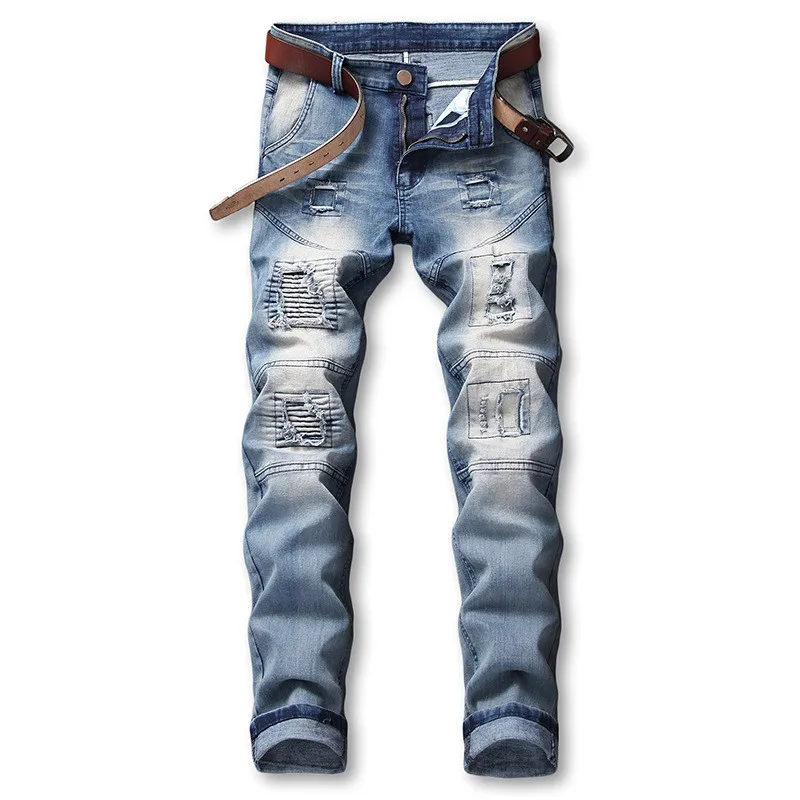 Aliexpress.com : Buy MORUANCLE Men's Ripped Biker Jeans Vintage Stretch ...