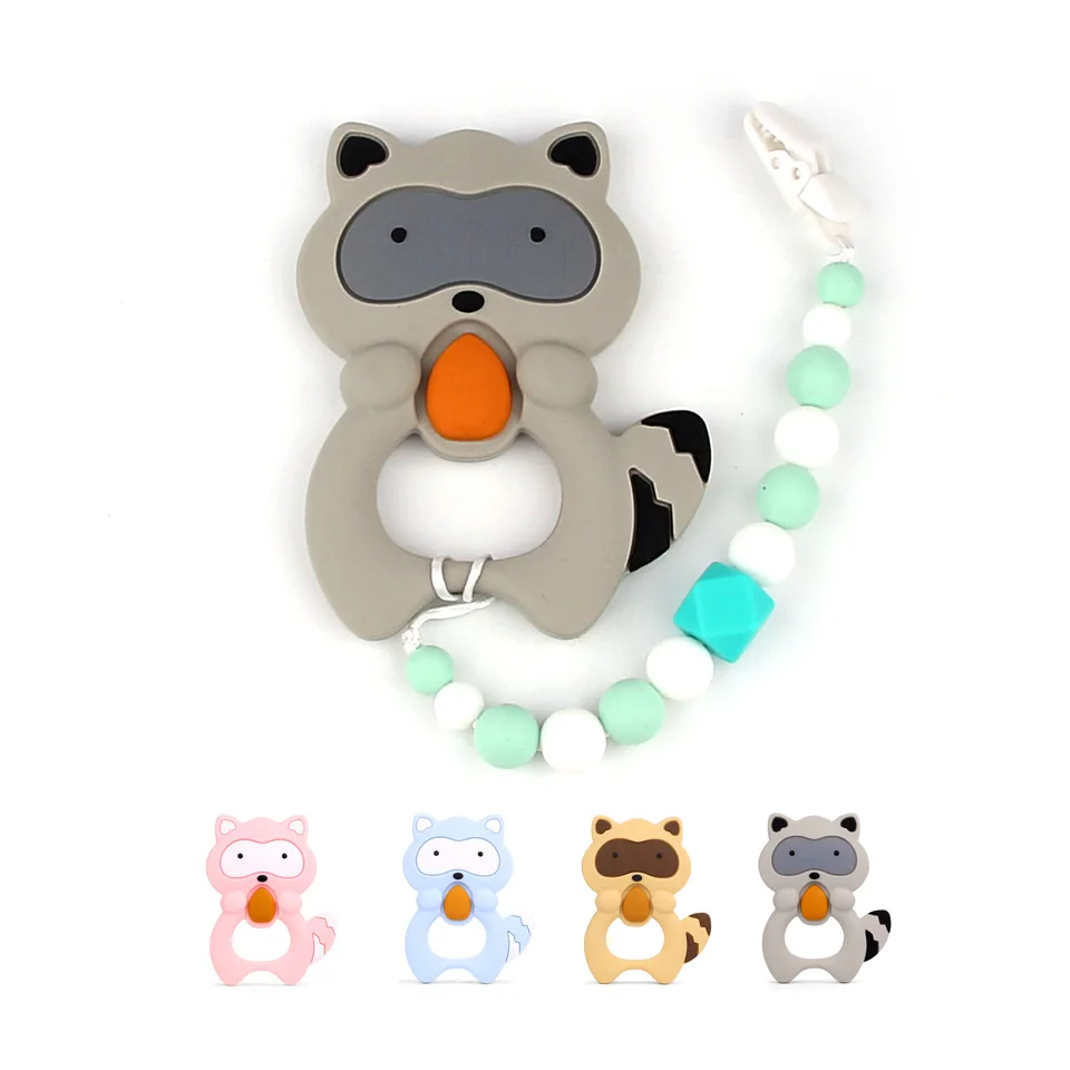TYRY.HU Original Raccoon Teether Baby Teething Silicone Pacifier Clips