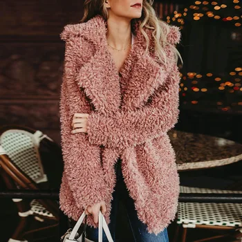 

Women Winter Fleece Sweater Faux Fur Sherpa Fluffy Long Cardigan Lined High Quality Coat Warm Tops 2018 Winter Sweaters