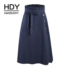 HDY Haoduoyi новые юбки большого размера плюс золотые пуговицы в один ряд Высокая талия бабочка узел средней длины Женская юбка