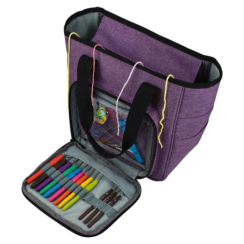 

DIY Knitting Carrying Case Portable Knitting Yarn Storage Bag With Multiple Pockets Tote Needles Threads Crochets Bag