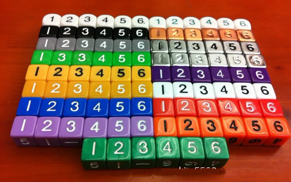 10pcs/lot 16mm color digital d6 dice,number 1 6,division game mtg poker