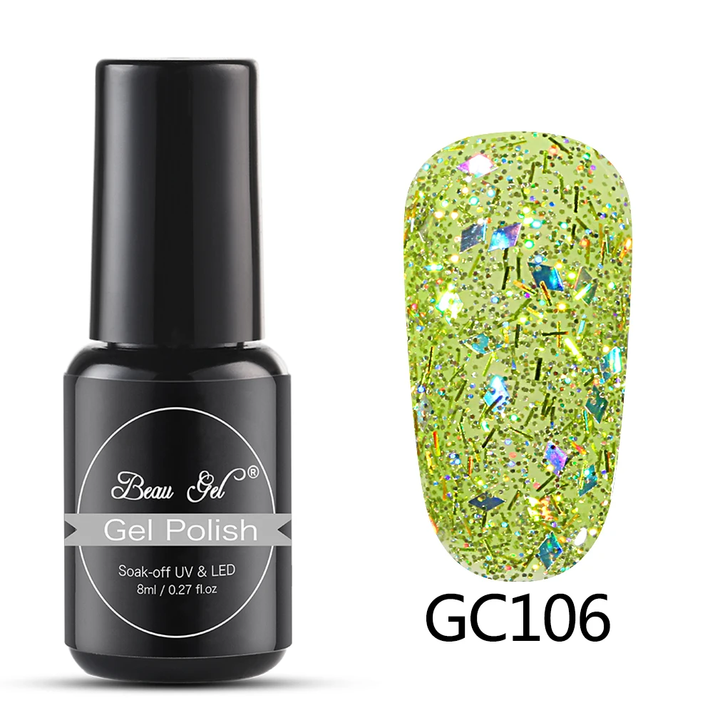 Beau гель 108 Bling Цвета лак для ногтей Гель-лак 8 мл Блеск Алмазный УФ Гель-лак для маникюра с блестками, блестящие, для дизайна ногтей Soak Off гель лак - Цвет: GC106