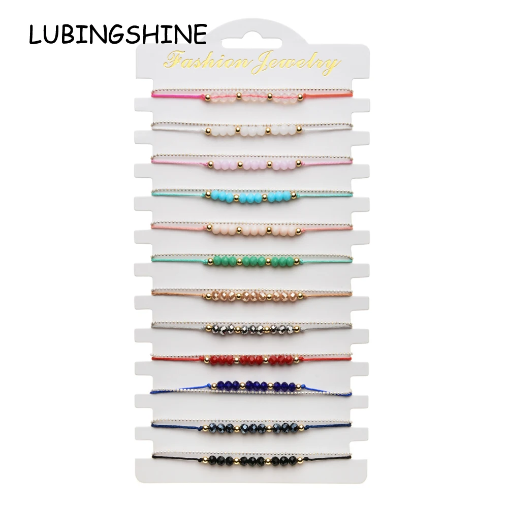 LUBINGSHINE 12pcs/Sets Women Copper Crystal Beads Bracelets&Bangles Party Adjustable Charms