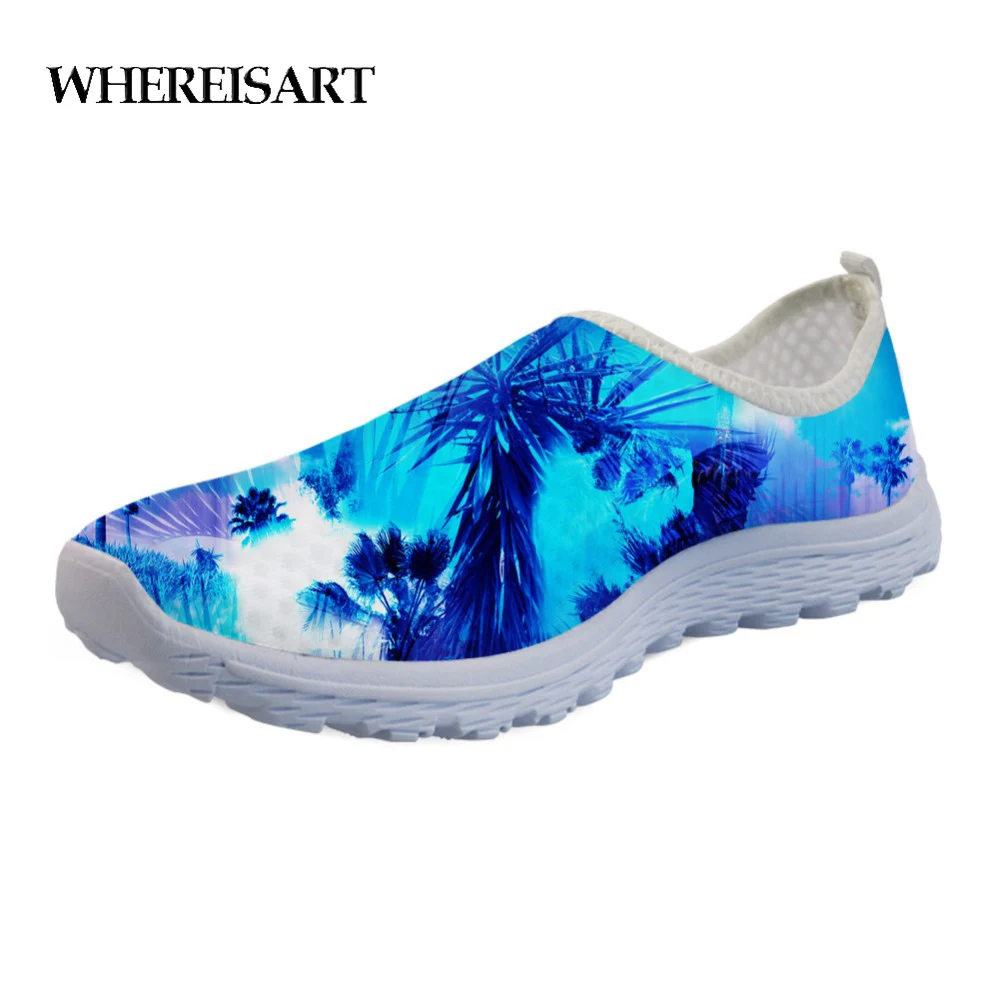 

WHEREISART Casual 3D Coconut Tree Prints Flats Shoes For Ladies Spring Summer Comfortable Slip-on Beach Light Mesh Sneakers