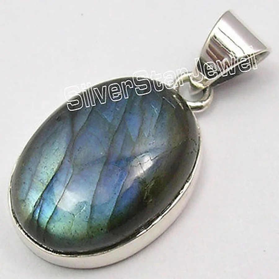 Silver GENUINE LABRADORITE BEAUTIFUL Pendant 2 8CM