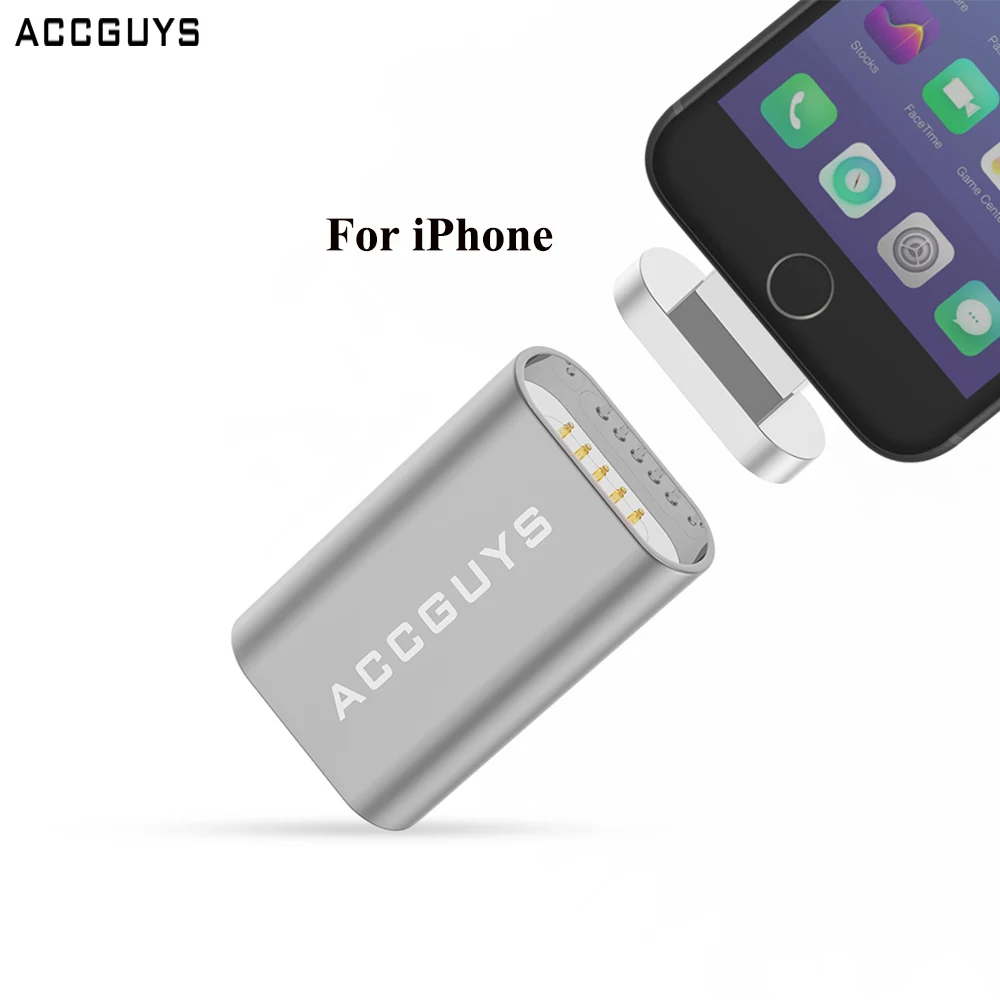 Silver ACCGUYS для iOS 11 микро-к освещению Магнитный адаптер металлический кабель для мобильного телефона зарядное устройство зарядный конвертер для iPhone X 8 7 iPad - Цвет: Silver