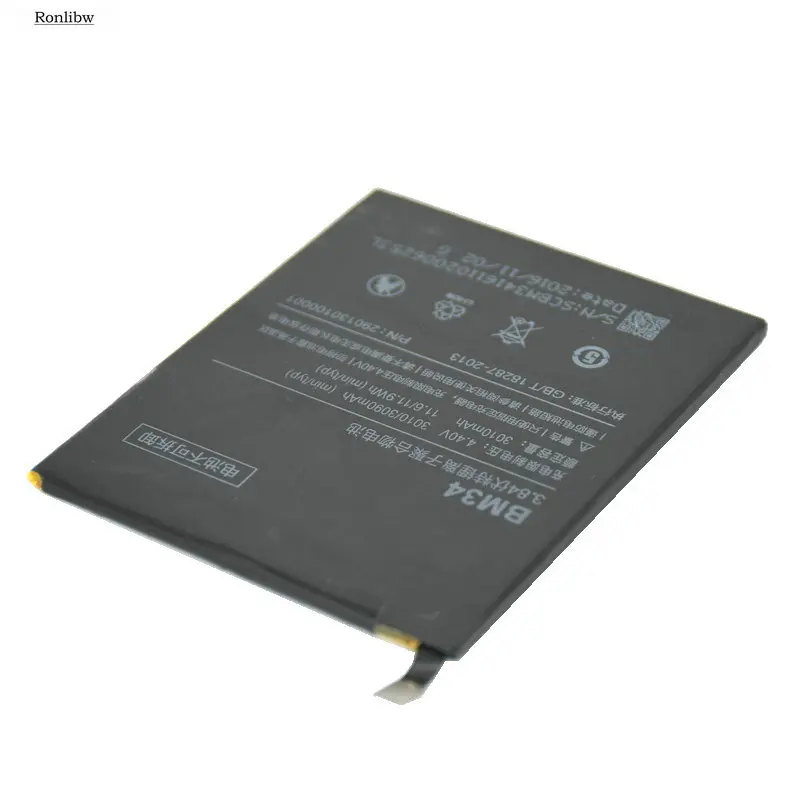 Ronlibw Высококачественная батарея для Xiaomi Phone BM34 BM 343010mAh 3 84 V запасная Mi Note Pro