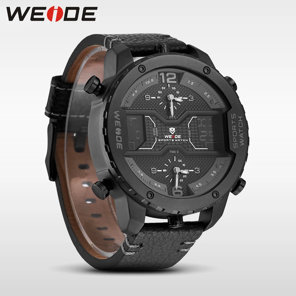 Бренд класса люкс WEIDE большой кварцевые часы с циферблатом и кожаным ремешком