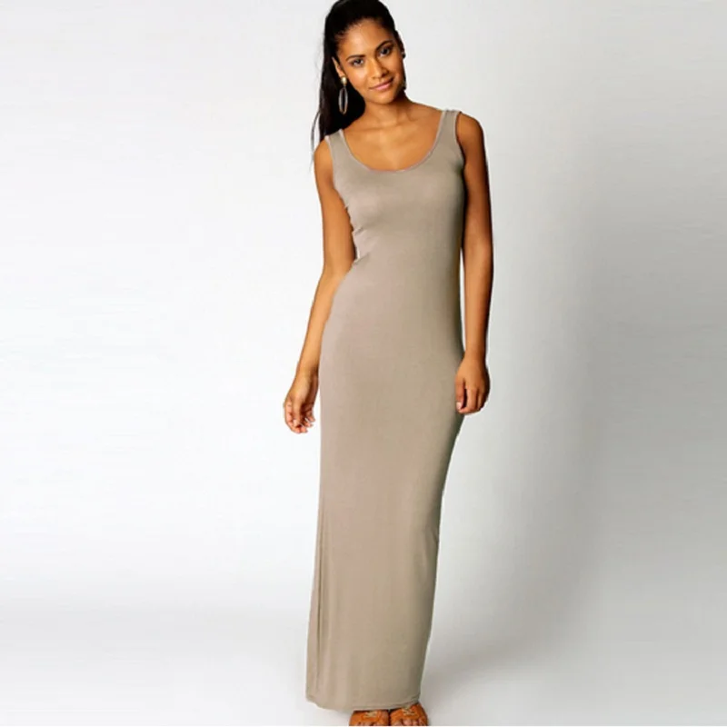 Платье с высокой талией, весна-лето, элегантное женское сексуальное платье с О-образным вырезом, без рукавов, тонкое длинное платье макси, Vestidos - Цвет: 1033 gray