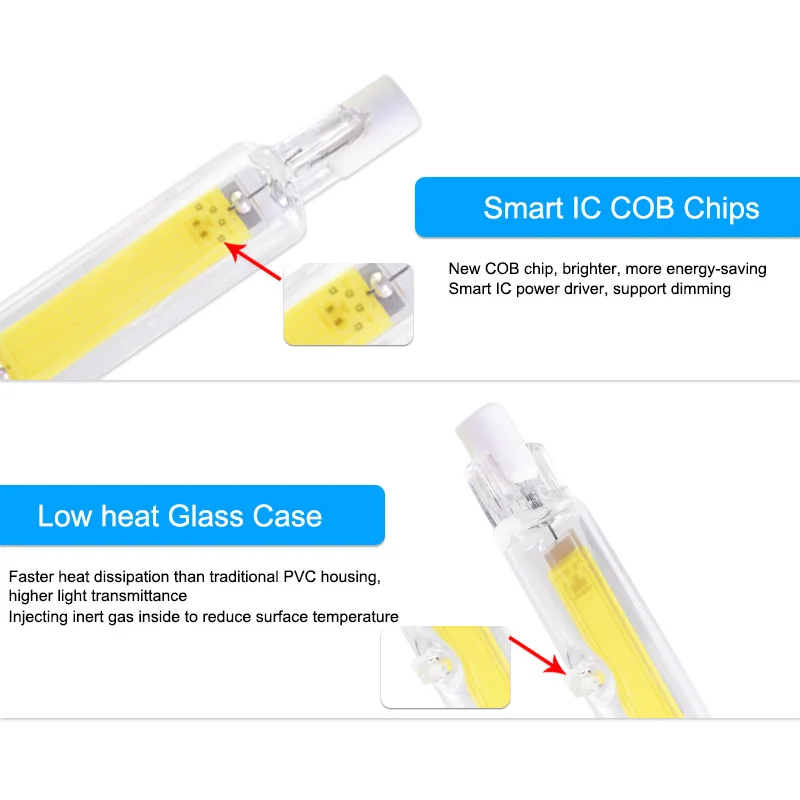 R7S светодиодный лампочка COB стеклянная трубка 78 мм 6 Вт 118 мм 15 Вт лампа с регулируемой яркостью заменить галогенную лампу 80 Вт J118 лампарда диод Точечный светильник AC110V 220 В