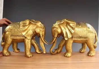 

9"China Royal Palace Brass Copper Feng Shui Auspicious Elephant Animal Statue Pair