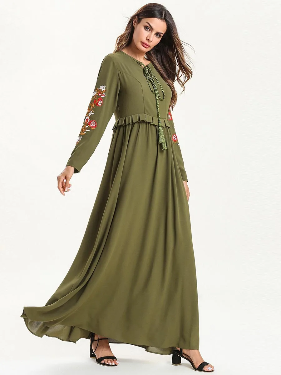 Olive Green Swing Long Dress Casual ...