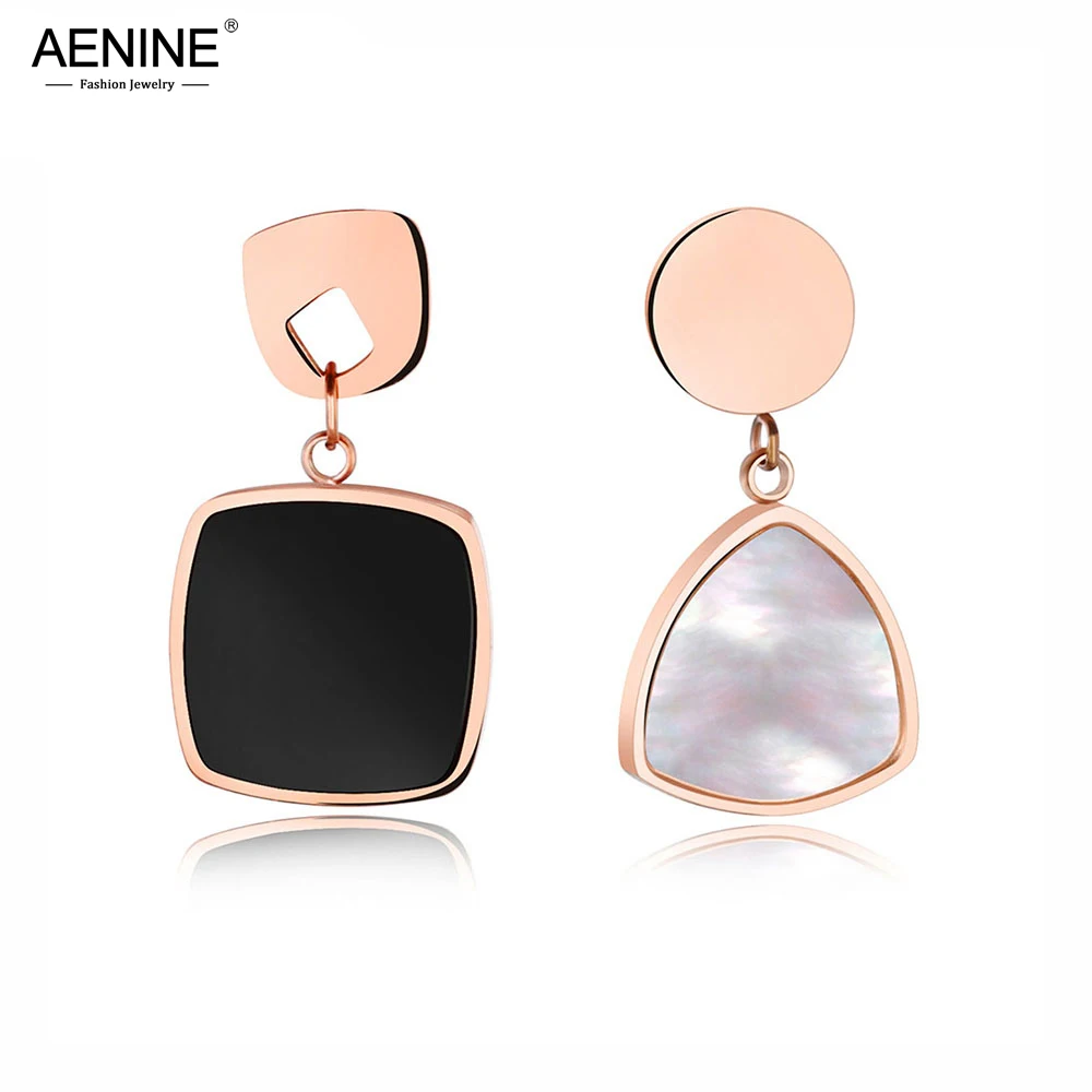 Модный aenine черные и белые оболочкой Геометрическая, треугольная motherfish ассиметричные серьги женский Титан Сталь серьги AE17076