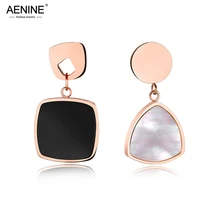 Модный aenine черные и белые оболочкой Геометрическая, треугольная motherfish ассиметричные серьги женский Титан Сталь серьги AE17076