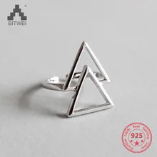

Authentic 100% 925 Sterling Silver Jewelry Hollow Double Triangle Open Rings for Women anillos mujer
