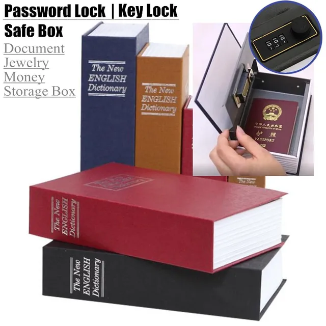 $12.48 Kid Gift Dictionary Mini Safe Box Book Hidden Secret Security Safe Key Lock Money Jewellery Certificate Storage Password Locker