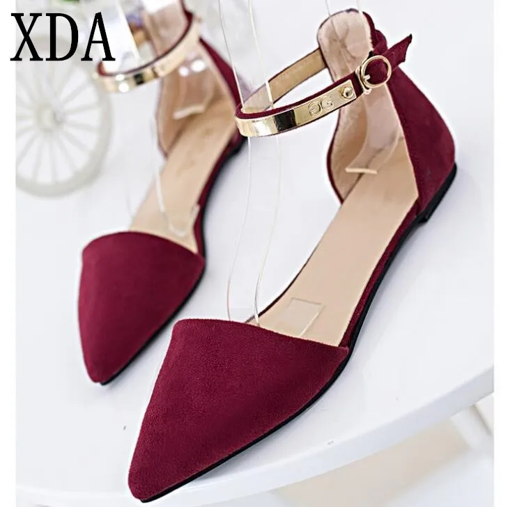 

XDA 2018 new fashion style Women suede Flat Single Shoes Roman sweet pointed toe flats single shoes free shipping F183