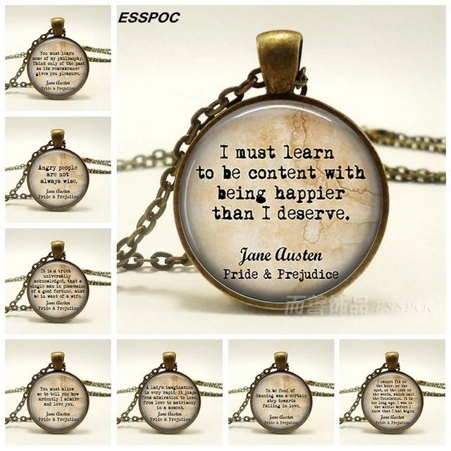 자부심과 편견의 영혼을 담은 제인 오스틴 인용 펜던트 목걸이