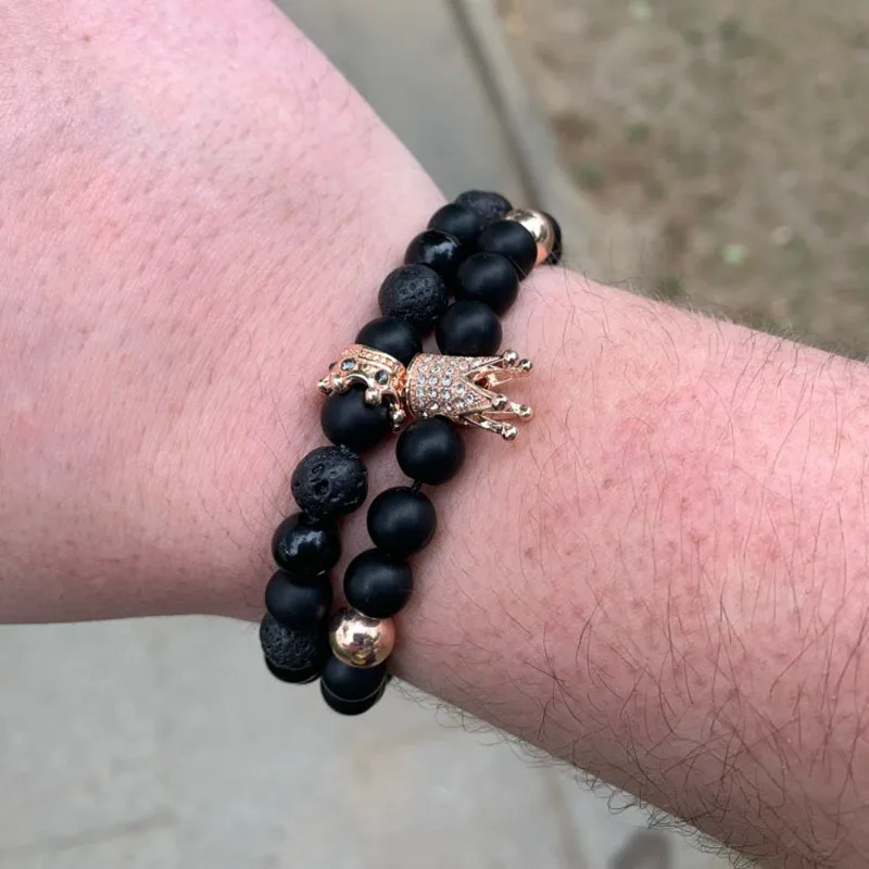 

Hot Fashion Royal Crown Bracelets Set Luxury 2pcs/set Braided & Elastic Crown Charm Bracelet & Bangle For Men Women Gift Jewelry
