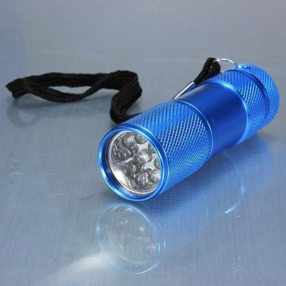 1х 9LED алюминиевый УФ ультрафиолетовый фонарик фиолетовый свет лампа AAA