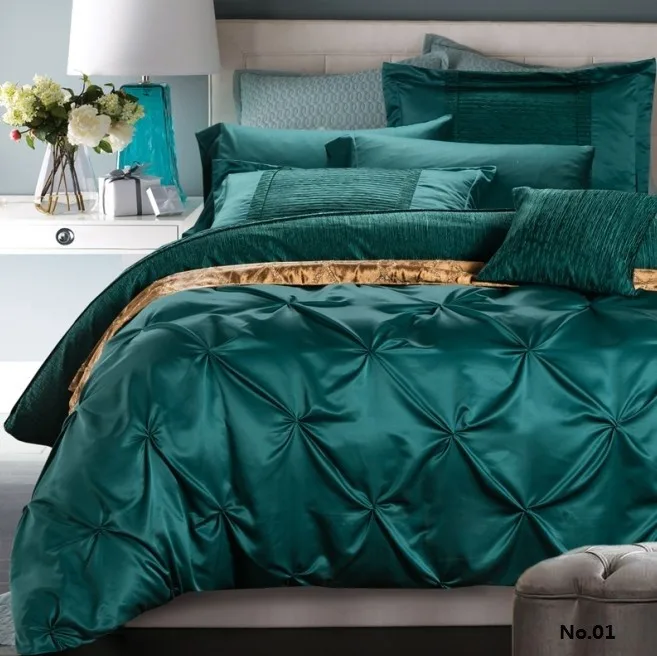 Роскошный комплект постельного белья синий зеленый пододеяльник кровать в сумке хлопок шелк простыни покрывала королева король размер двойной Дизайнер Одеяло белье